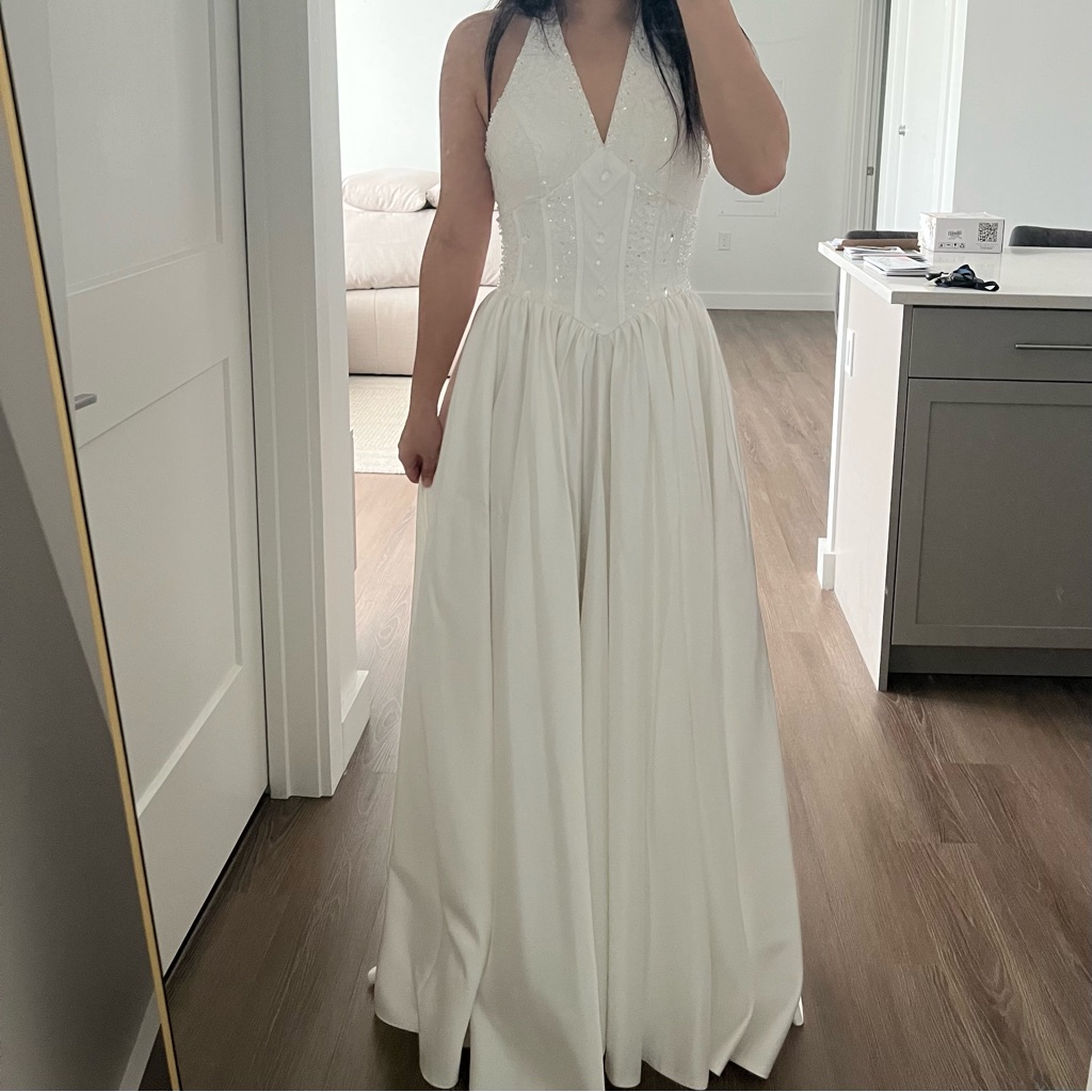 Yesstyle Embellished Tie Front Halter Gown In White — image 4 of 5